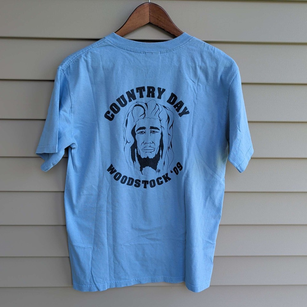 Anvil T-Shirt Men Medium Blue Country Day Woodstock 2009 Graphic Tee